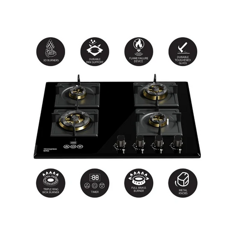 Crompton HOB-OPFB604TI-MBL-Built-InGasHob 4 Burner Hob Optime Series 60 cm 