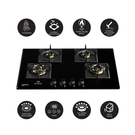 Crompton HOB-OPFB784TI-MBL-Built-InGasHob 4 Burner Hob Optime Series 78 cm 