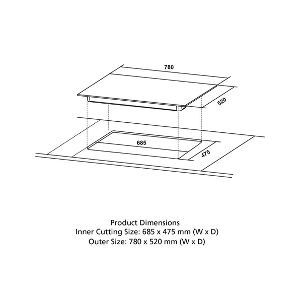 Crompton HOB-OPFB784TI-MBL-Built-InGasHob 4 Burner Hob Optime Series 78 cm 