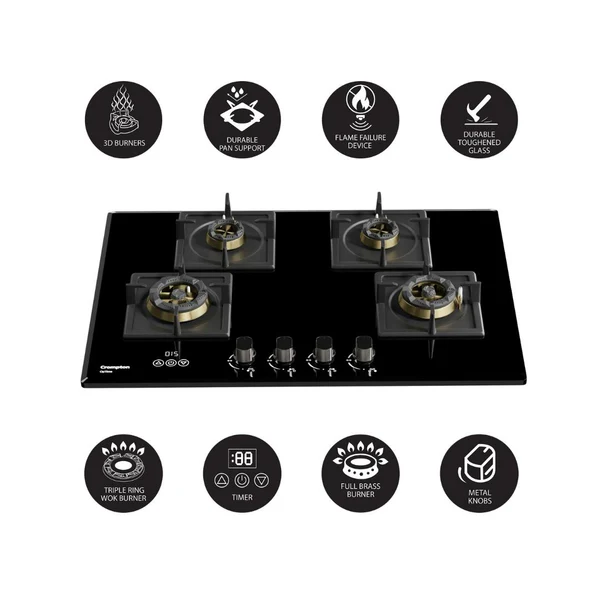 Crompton HOB-OPFB905TI-MBL-Built-InGasHob 4 Burner Hob Optime Series 90 cm 