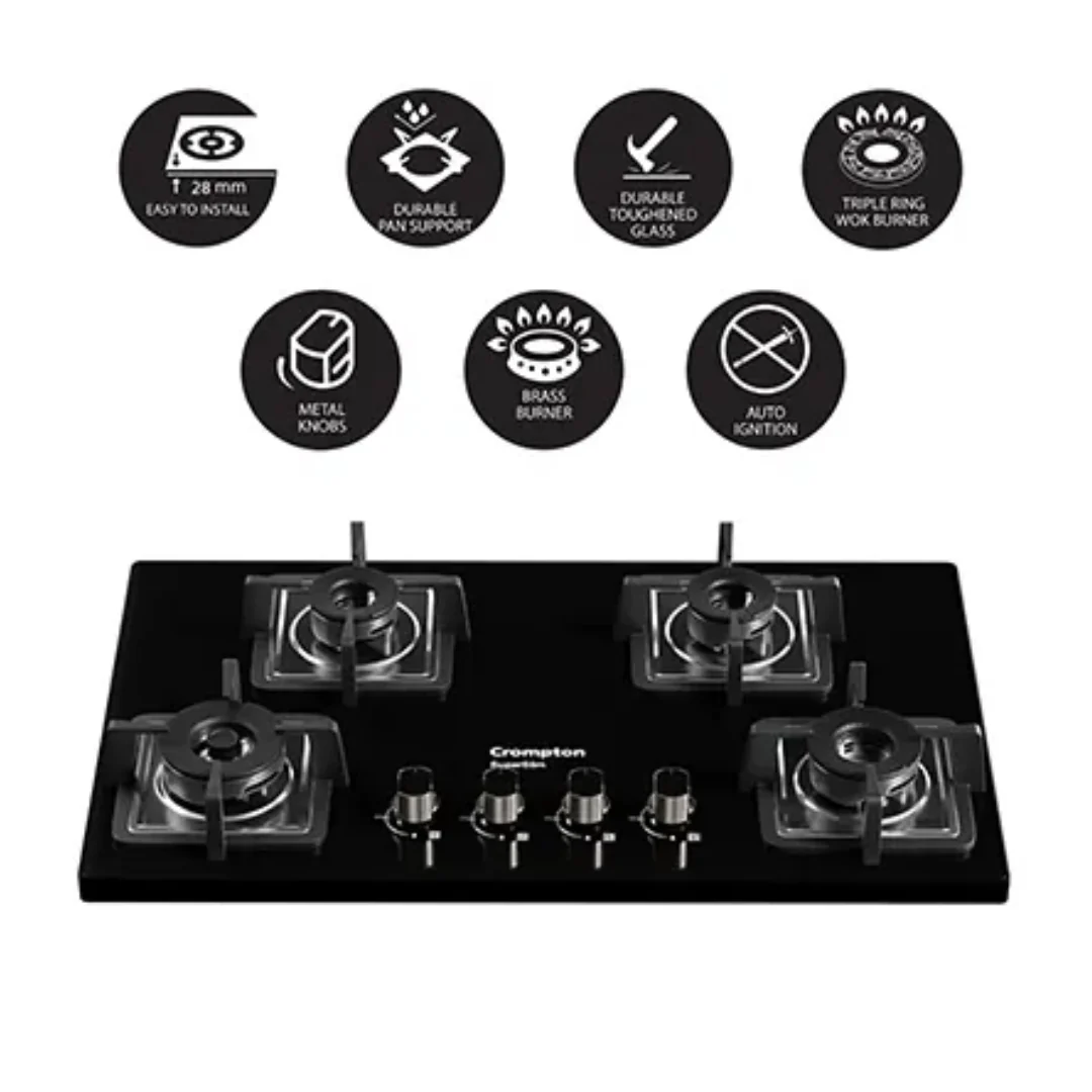 Crompton TAB-SUHB784-MBL-Tablet Hob 78 cm 4 Burner Cooktop Superslim