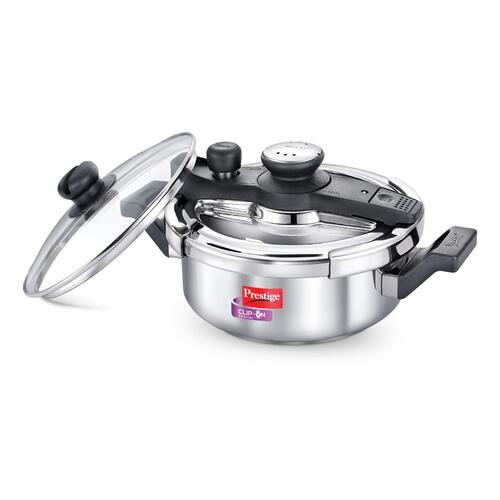 Prestige Clip-on Svachh Stainless Steel Spillage Control Pressure Cooker with Glass Lid, (Silver) 20229
