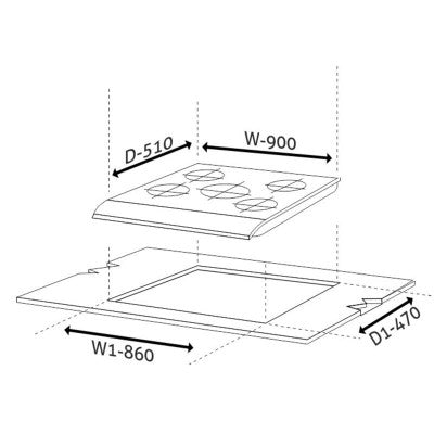 Glen 5 Burner Built-in Glass Hob 1095 SQ INBB TR FFD (Flame Failure Device)