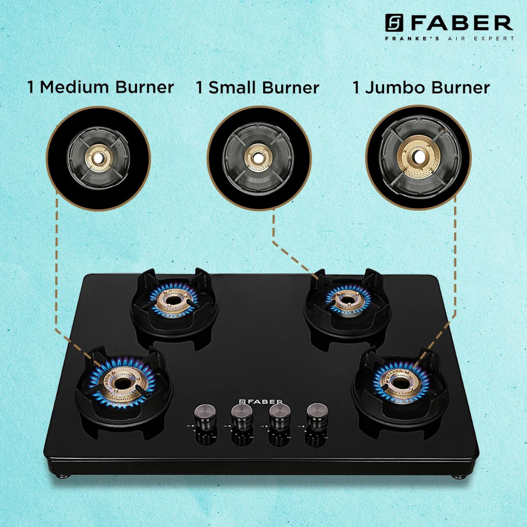 
Faber NiOS DLX 754 BB BK Glass Cooktop with Manual Gas Stove MS POWDER COATED Finish (4 Burners)