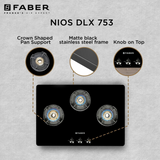 Faber NiOS DLX 753 BB BK Glass Cooktop with Manual Gas Stove MS POWDER COATED Finish (3 Burners)