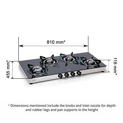 Glen 4 Burner Glass LPG Cooktop 1044 GT XL (Auto Ignition)