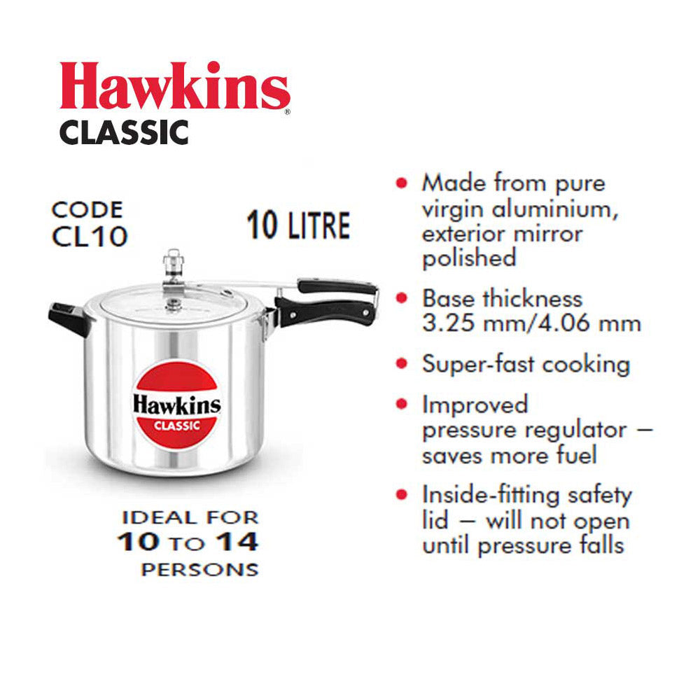 HAWKINS CLASSIC ALUMINUM PRESSURE COOKERS 10 LITRE