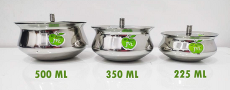 Mukti Jvl Small Size Spike Handi Plain Stainless Steel Cooking Sauce Pot Handi Vessel with Lid - 3 Pcs Set - ES_JVL_SH-1x3P