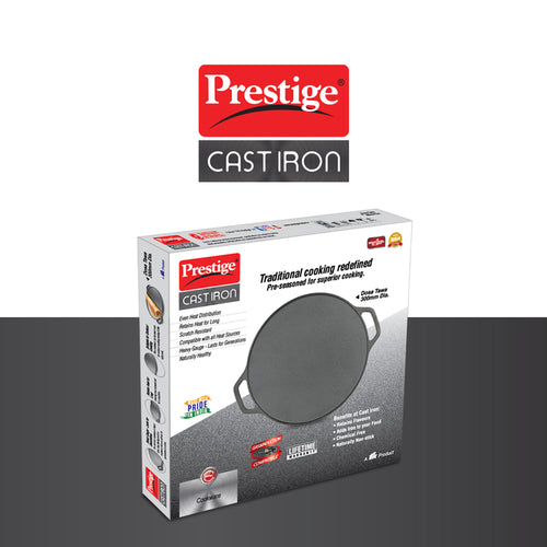 Prestige Cast Iron Scratch Resistant Round Base Dosa Tawa, 30cm (Black) 30557