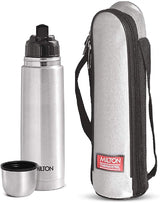 MILTON Flip Lid 500 Stainless Steel Water Bottle With Bag, 500ml, Set of 1, Silver