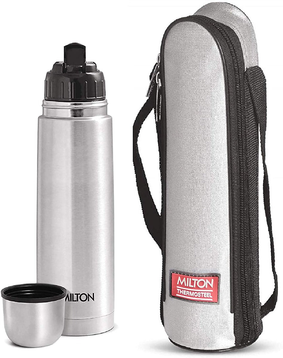 MILTON Flip Lid 500 Stainless Steel Water Bottle With Bag