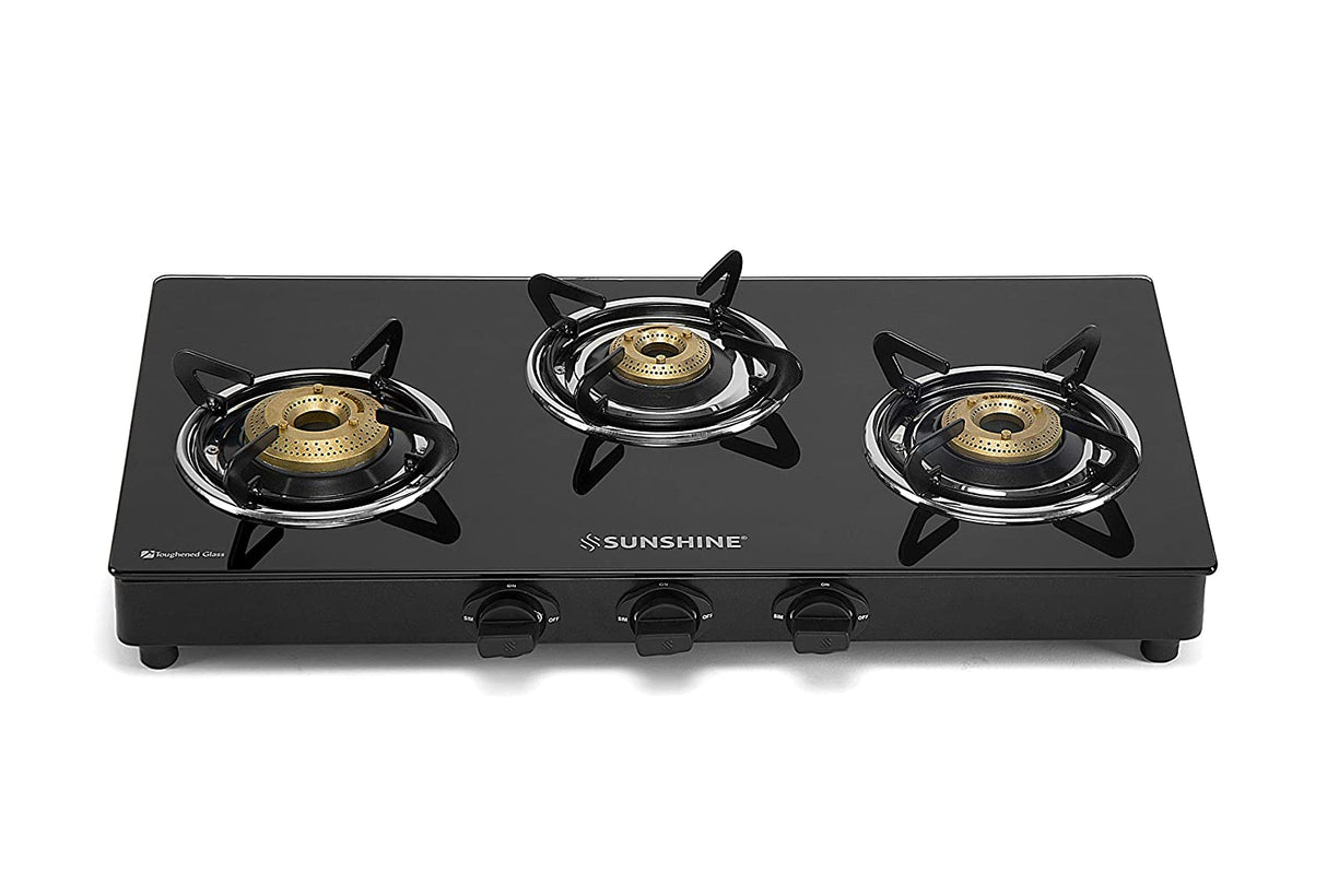 SUNSHINE PULSAR THREE BURNER TOUGHENED GLASS GAS STOVE