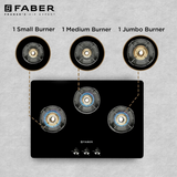 Faber NiOS DLX 753 BB BK Glass Cooktop with Manual Gas Stove MS POWDER COATED Finish (3 Burners)