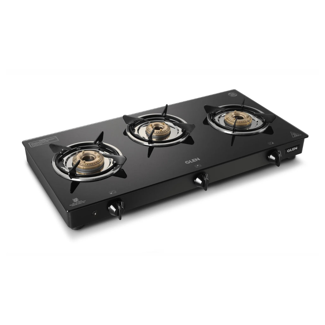 Glen CT 1030 GT Brass Burner Black 3 Burner Glass