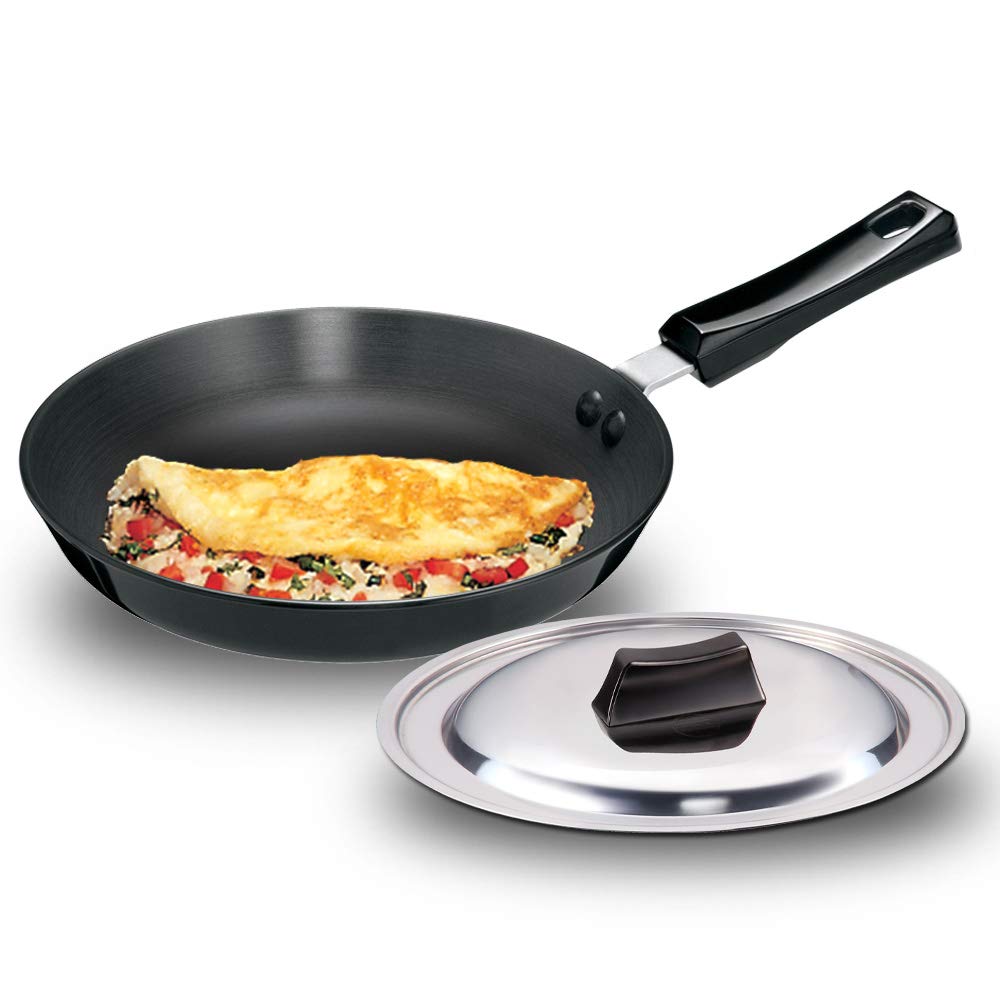 Hawkins - AF18S  Futura Hard Anodised Frying Pan with Steel Lid, 25Cm & Hawkins - ATP1 Futura Hard Anodised Tadka S pice Heating Pan 2 Cup, 480Ml /3.25Mm Thick