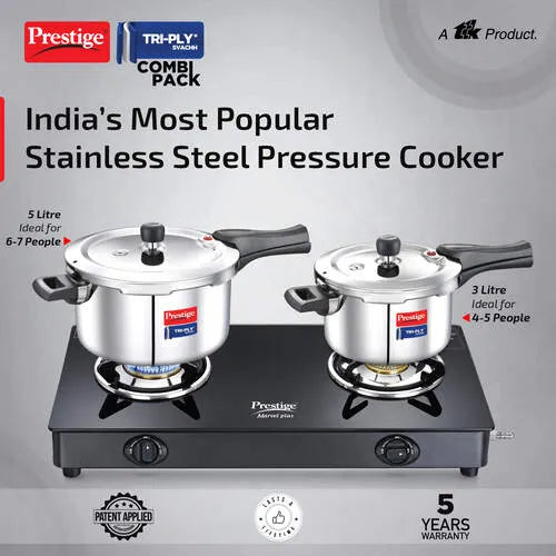 Prestige Tri-Ply Svachh Outer Lid Pressure Cooker Combi Pack 20733