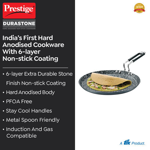 Prestige Durastone Hard Anodised 6 Layer Non-Stick Omni Tawa, 27 cm (Black) 37568