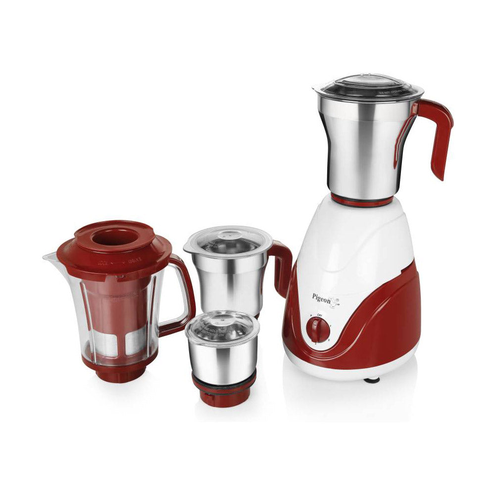 Pigeon Estella 750 W Juicer Mixer Grinder (white and maroon, 4 Jars)