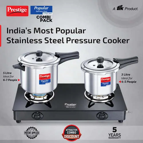 Prestige Popular Svachh Stainless Steel Pressure Cooker Combi Pack 20465