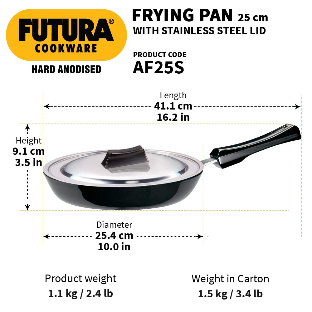 Hawkins - AF18S  Futura Hard Anodised Frying Pan with Steel Lid, 25Cm & Hawkins - ATP1 Futura Hard Anodised Tadka S pice Heating Pan 2 Cup, 480Ml /3.25Mm Thick