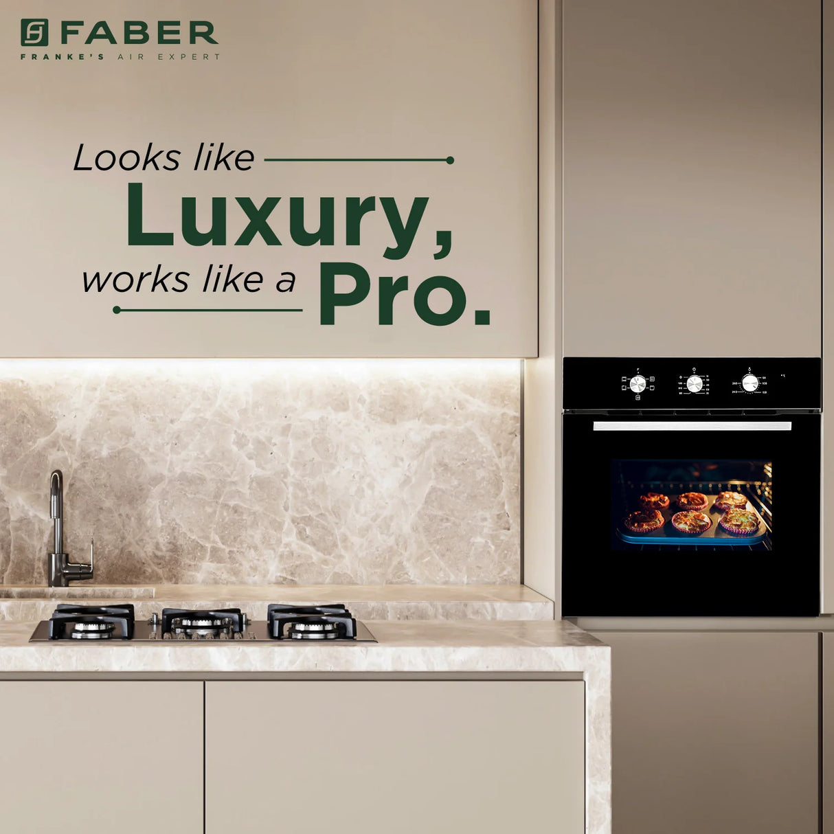 FBIO 80L 5F BK Built-In Electric Oven with 5 Cooking Functions & Black Glass Finish