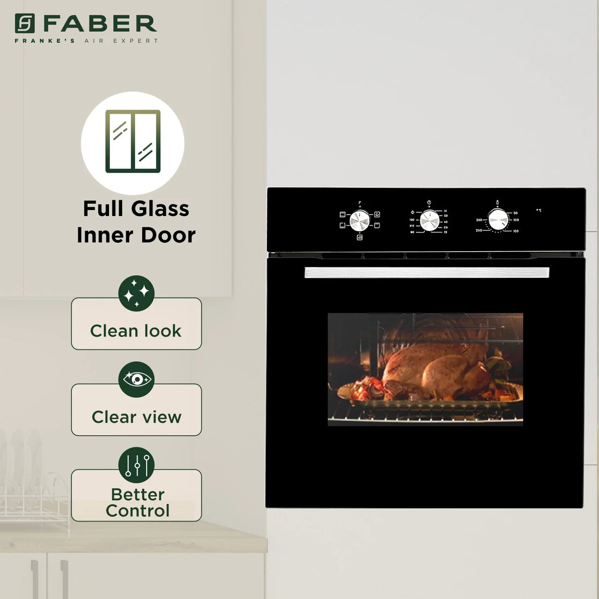 FBIO 80L 5F BK Built-In Electric Oven with 5 Cooking Functions & Black Glass Finish