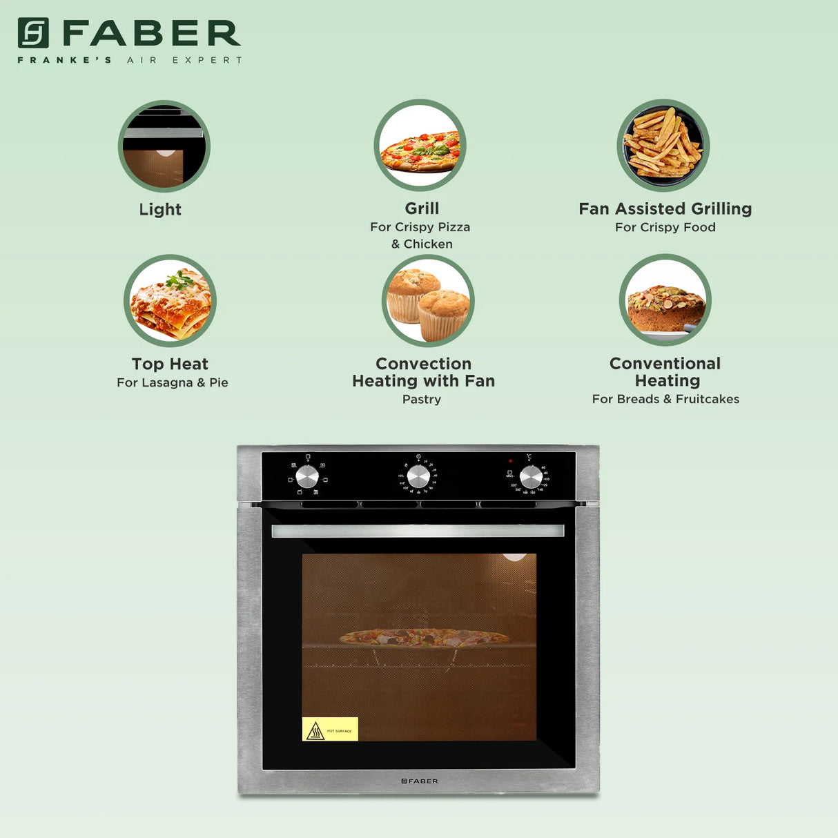 FBIO 80L 6F Built-In Electric Oven with Rotisserie, Convection Fan & 6 Cooking Functions