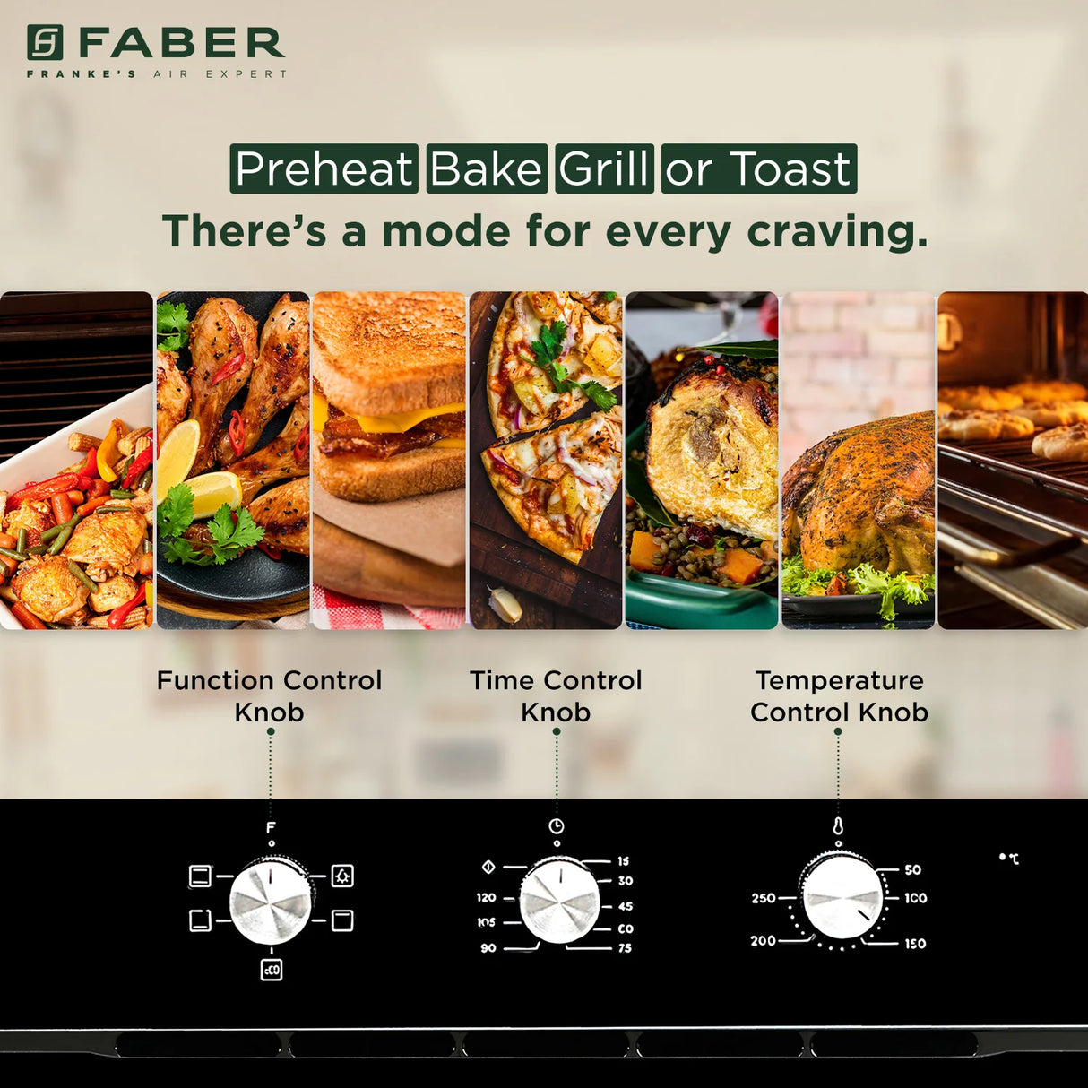 FBIO 80L 5F BK Built-In Electric Oven with 5 Cooking Functions & Black Glass Finish