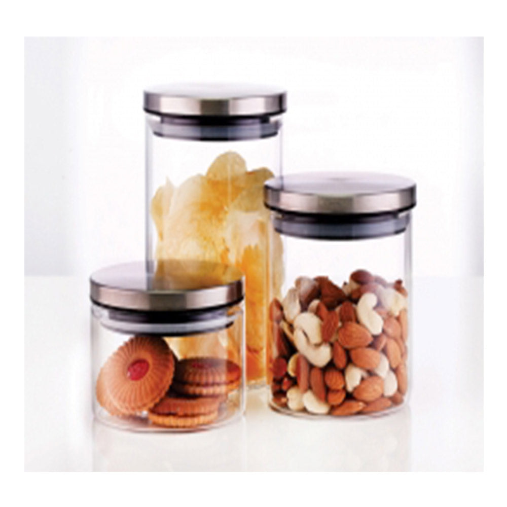 Borosil Classic Glass Jar With Lid Set (3-Pieces)