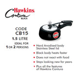 Hawkins 1.5 Litre Hard anodised Contura Black Pressure Cooker  : CB15