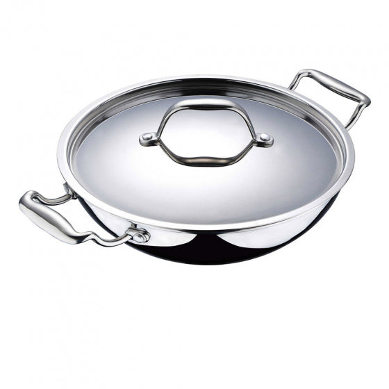 Bergner Argent Triply Stainless Steel Kadai with Lid 28 Cm 3.9 Ltr (BG-6333)