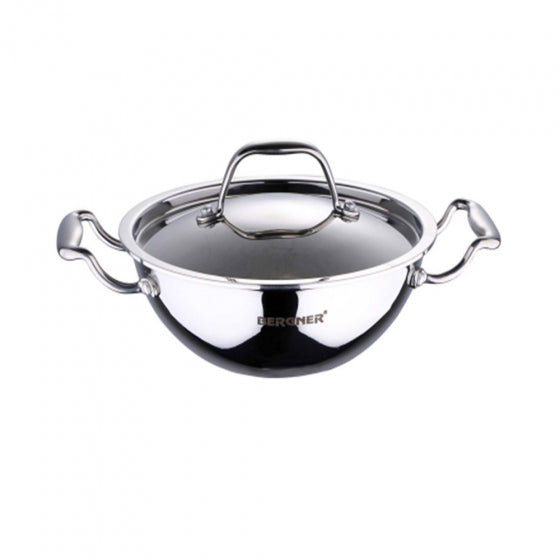 Bergner Argent Triply Stainless Steel Kadai with Lid 22 Cm 2 Ltr (BG-6349)