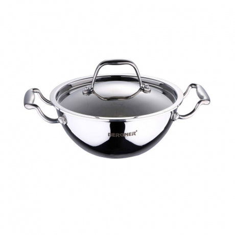 Bergner Argent Triply Stainless Steel Kadai with Lid 22 Cm 2 Ltr (BG-6349)