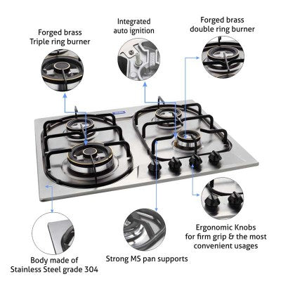 Glen 4 Burner Stainless Steel Built in Hob 1061 DB TR