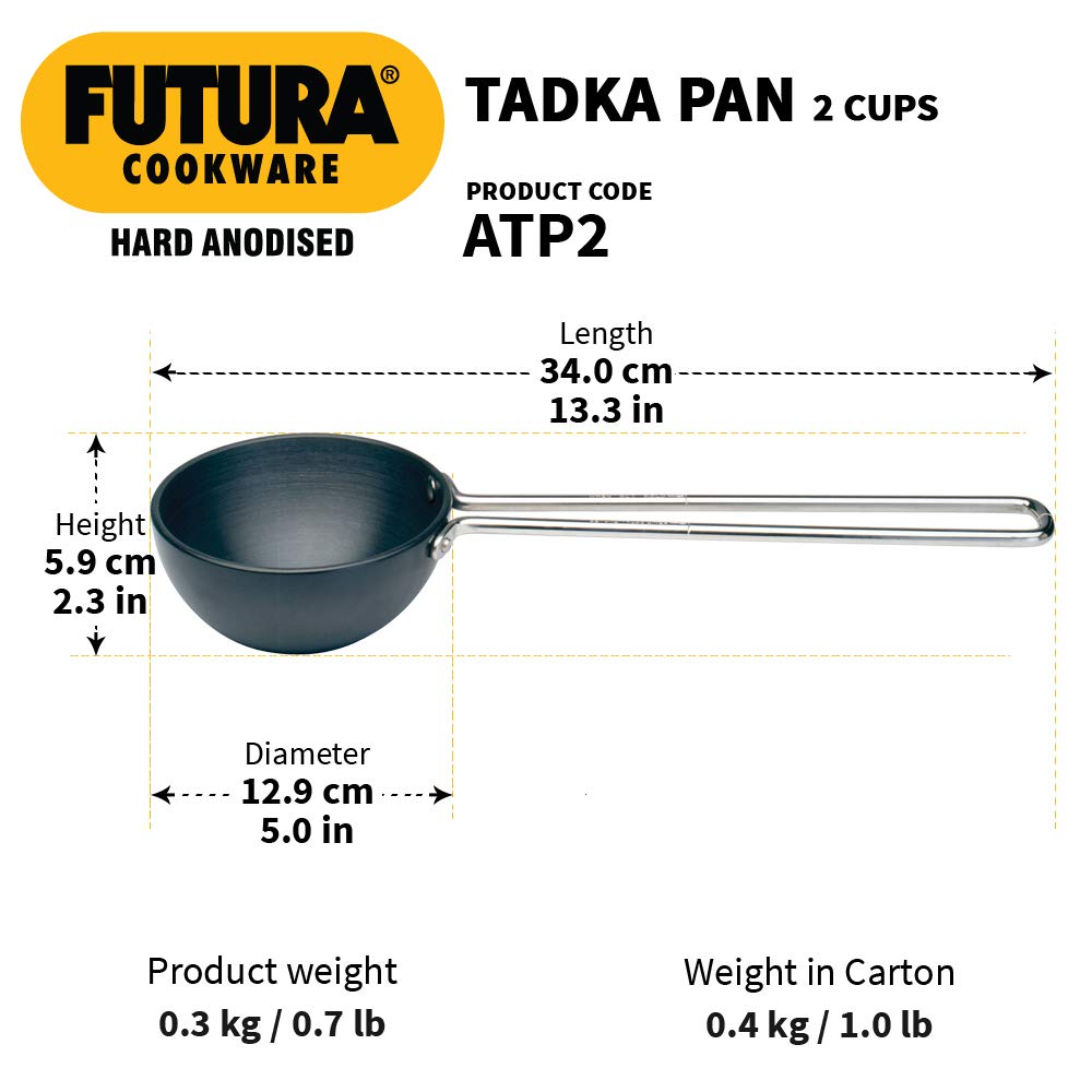 Hawkins - AF18S  Futura Hard Anodised Frying Pan with Steel Lid, 25Cm & Hawkins - ATP1 Futura Hard Anodised Tadka S pice Heating Pan 2 Cup, 480Ml /3.25Mm Thick