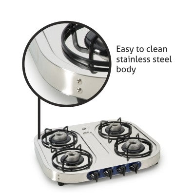 Buy GLEN 4 BURNER SS COOKTOP 1044 ALLOY BURNERS (NON AUTO IGNITION)
 at the lowest price in India at Apnidukaan.com