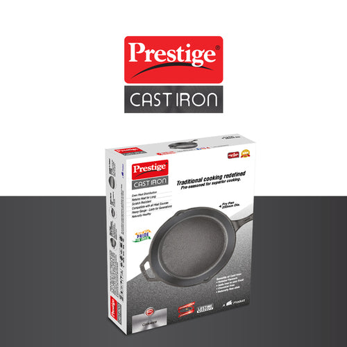 Prestige Cast Iron Scratch Resistant Gas and Induction Compatible Fry Pan, 25cm (Black) 30559