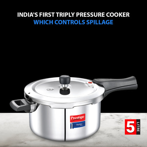 Prestige Svachh Triply Outer Lid Pressure Cooker with Unique Deep Lid for Spillage Control, 5 Litre, Silver 20703