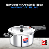 Prestige Svachh Triply Outer Lid Pressure Cooker with Unique Deep Lid for Spillage Control, 5 Litre, Silver 20703