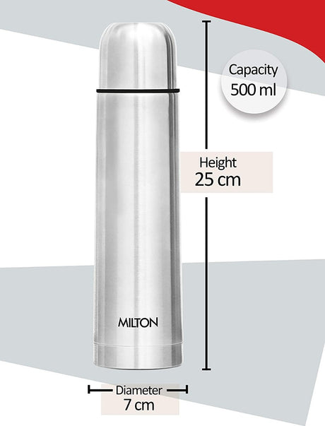 MILTON Flip Lid 500 Stainless Steel Water Bottle With Bag