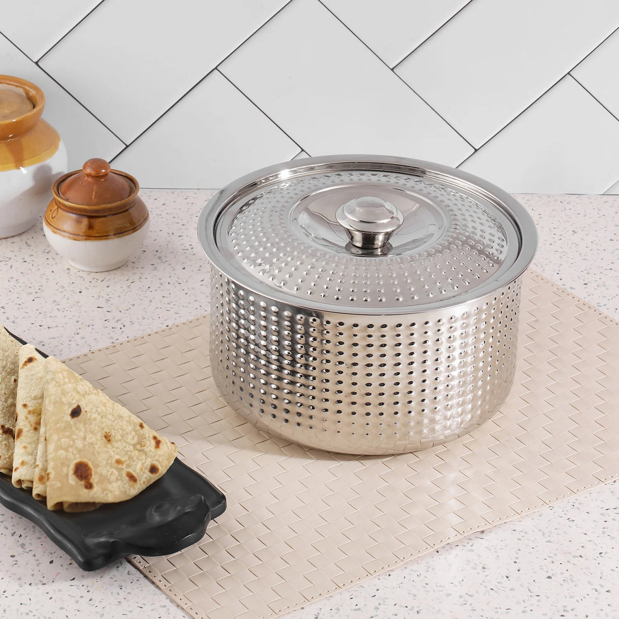 Hammered Double Wall Stainless Steel Casserole - 3 Litre