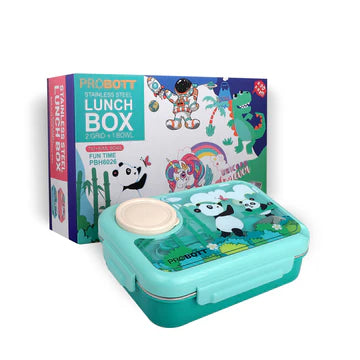 Fun Time 750ml Stainless Steel Lunch Box with 80ml Bowl, Spoon &amp; Fork | 3-Grid Tiffin Box with Character Lid | Leak-Proof BPA-Free | Ideal for School | PBH 6027
