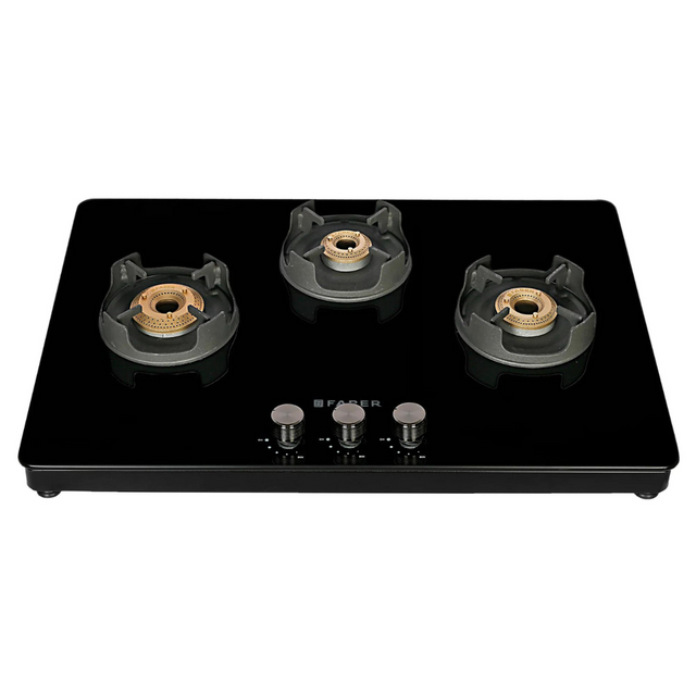 Faber NiOS DLX 753 BB BK Glass Cooktop with Manual Gas Stove MS POWDER COATED Finish (3 Burners)