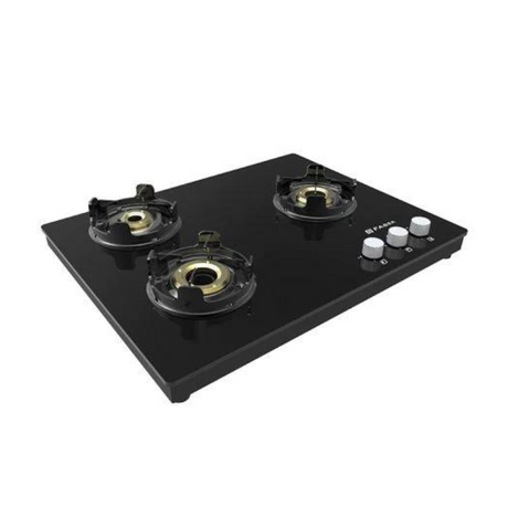 Faber NiOS PRO 3B BK Glass Cooktop with Manual Gas Stove Heat resistant black Enameled Round (3 Brass Burners)