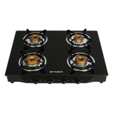 Faber DOUBLE JUMBO 4BB BK Glass Cooktop with Manual Gas Stove Heat resistant black Enameled Round (4 Burners)