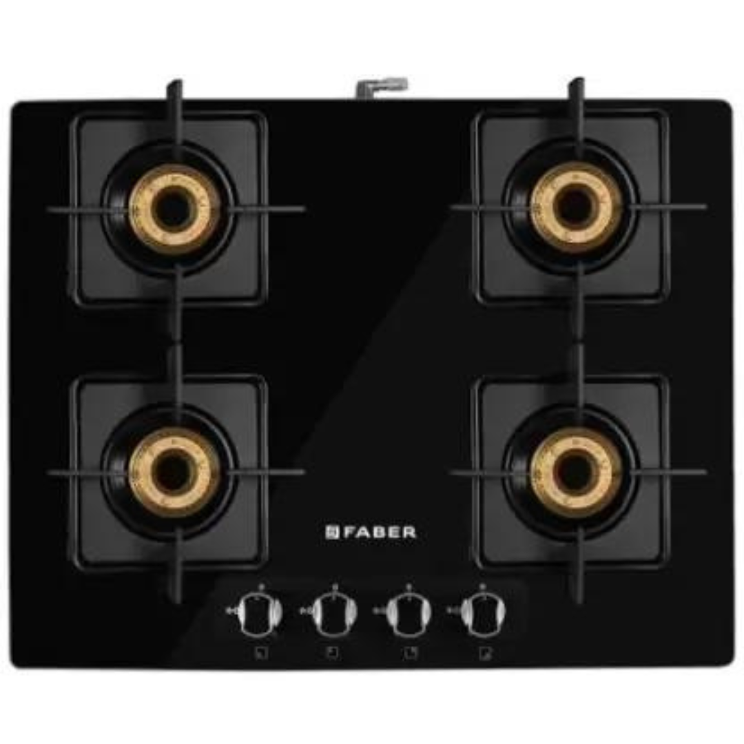 Faber ELITE 4BB BK CI Glass Cooktop with Manual Gas Stove Glass Cooktop (4 Burners)