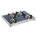 Glen  4 Burner Glass Gas Stove Mirror Finish 1 High Flame 3 Forged Brass Burner 70 CM (1048 GT FBM)