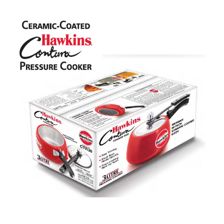 Hawkins Ceramic-Coated Contura Pressure Cooker Tomato Red 5L: CTR50 with Hawkins Genuine 2 Gasket & 2 Safety Valve