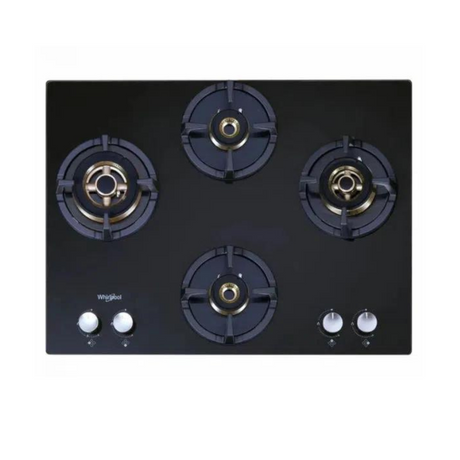 Whirlpool SMART SEAL BRASS HDMC 704 70cm 4 Burners Auto Electric Ignition Black Toughened Glass Built in Glass Hob