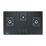 Whirlpool SMART SEAL HYBRID BRASS 753 75 cm 3 Burner Hob Smart Seal Auto Ignition (Battery Operated) Black Toughened Glass 